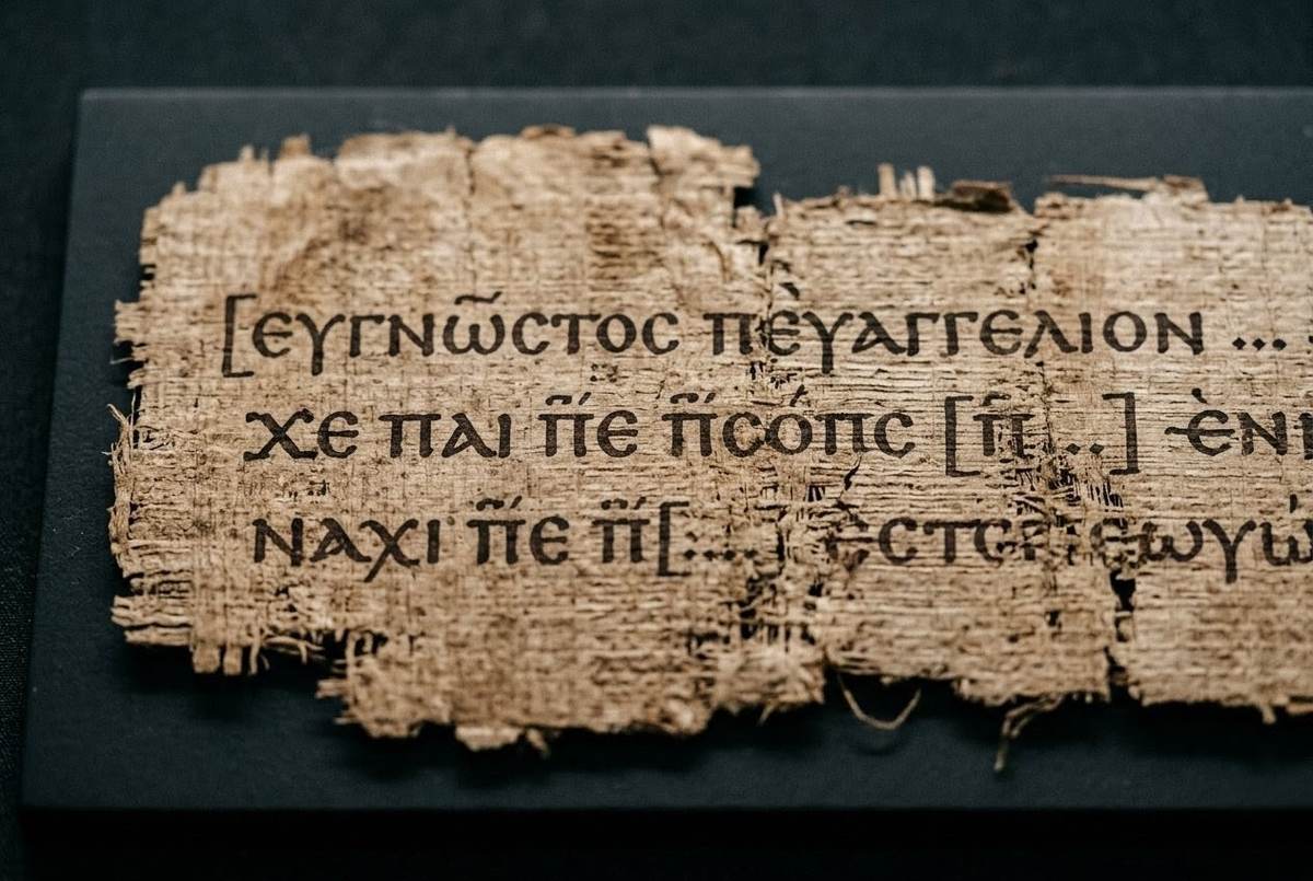 Ancient Coptic papyrus showing the opening lines of Eugnostos from Nag Hammadi Codex III