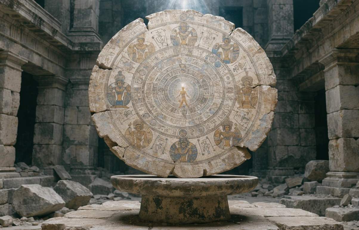 Ancient diagram showing five seals ascent through planetary spheres