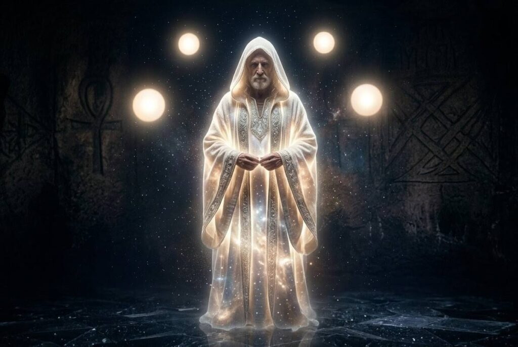 Figure wearing the luminous Garment of Light from the Fourth Seal, rendering them invisible to archontic powers
