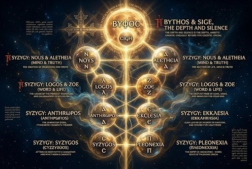 Diagram showing Gnostic aeon hierarchy and emanation structure
