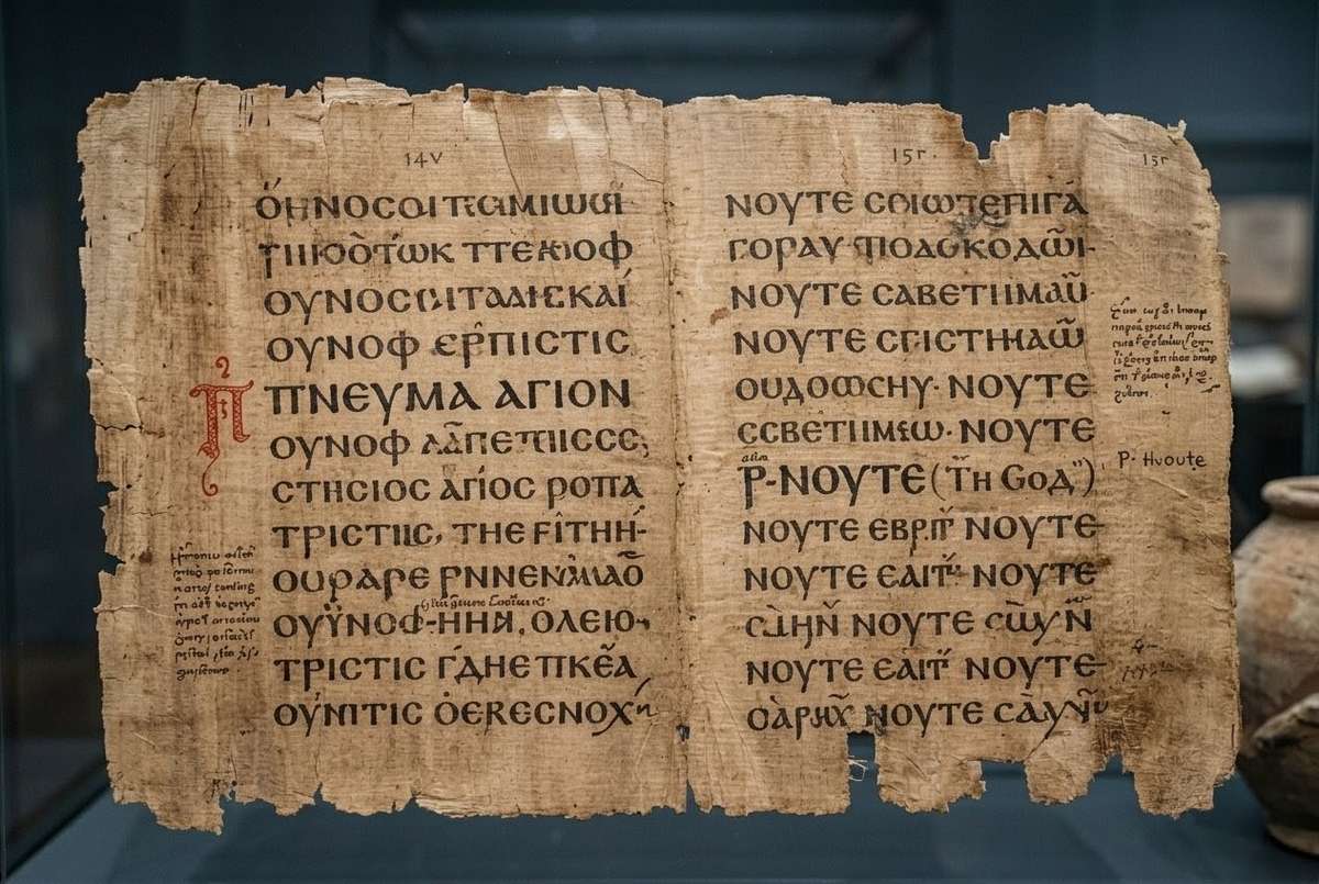 Ancient Coptic papyrus showing Gnostic terminology