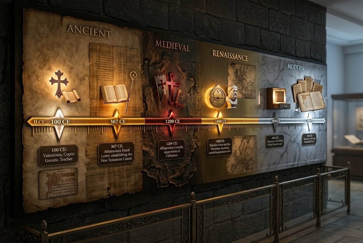 Timeline showing the long arc of Gnostic history from ancient to modern era