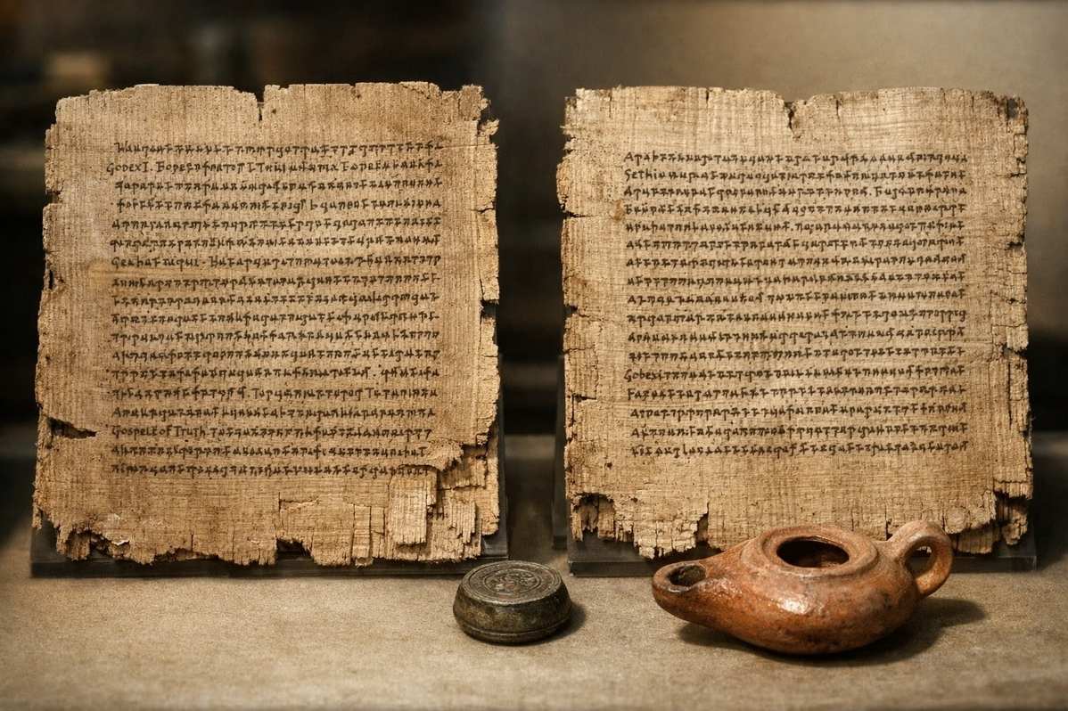 Ancient manuscript pages showing Sethian and Valentinian texts side by side