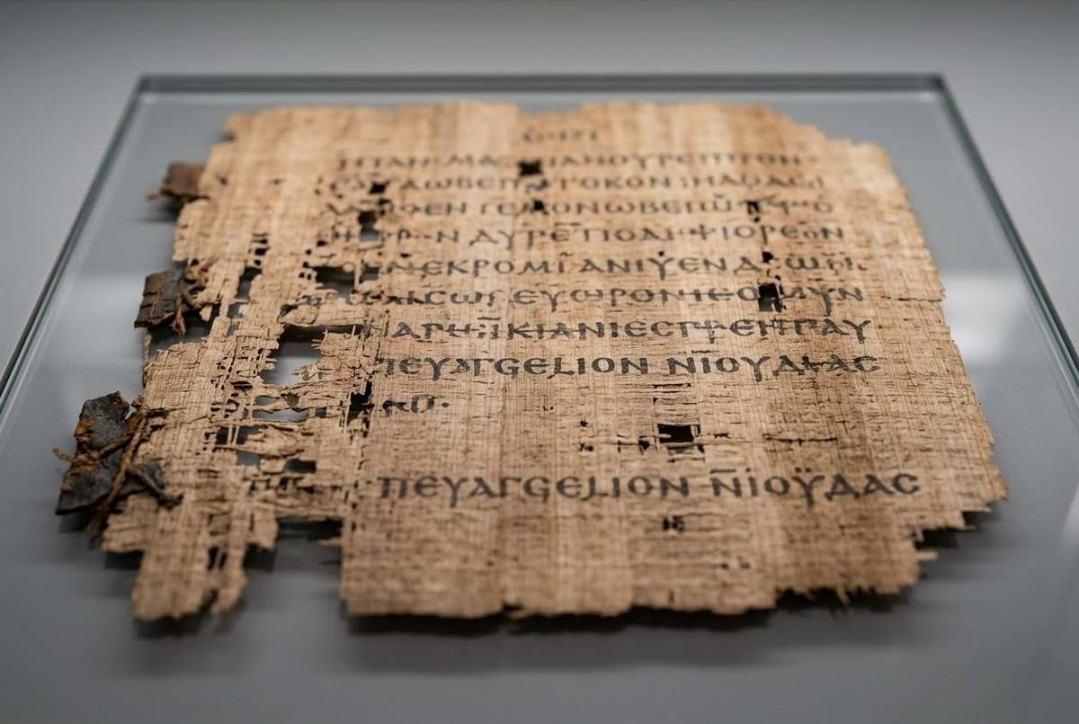 Ancient Coptic papyrus fragment from Codex Tchacos showing the Gospel of Judas text