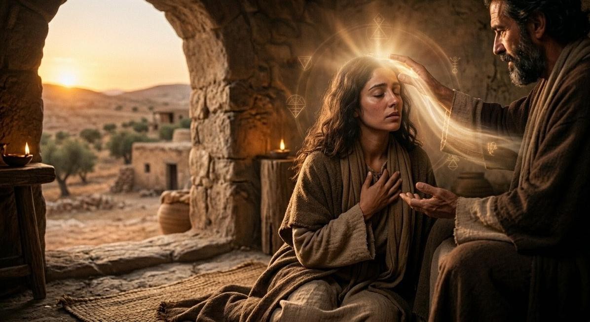 Mary Magdalene receiving sacred kiss in anointing scene