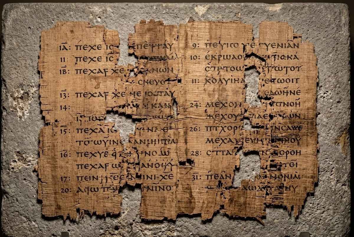 Ancient papyrus showing scattered sayings of Jesus without narrative context from Gospel of Thomas