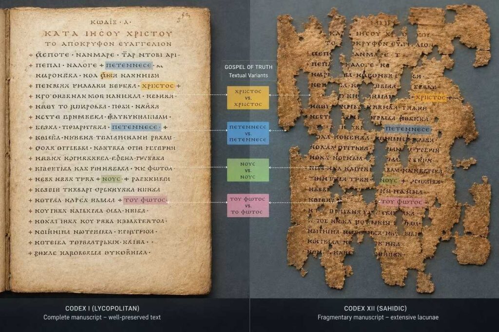 Side-by-side manuscript fragments showing textual variations between Codex I and Codex XII