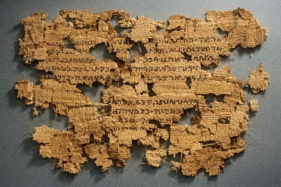 Ancient damaged Coptic papyrus fragments from Nag Hammadi Codex X showing the Marsanes text