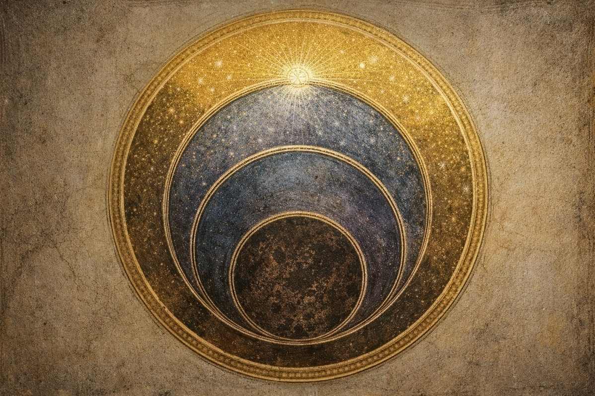 Ancient philosophical diagram showing three concentric spheres representing hyle psyche and pneuma