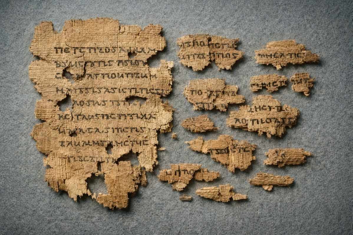 Ancient Coptic papyrus fragments from Nag Hammadi Codex IX showing the Melchizedek text