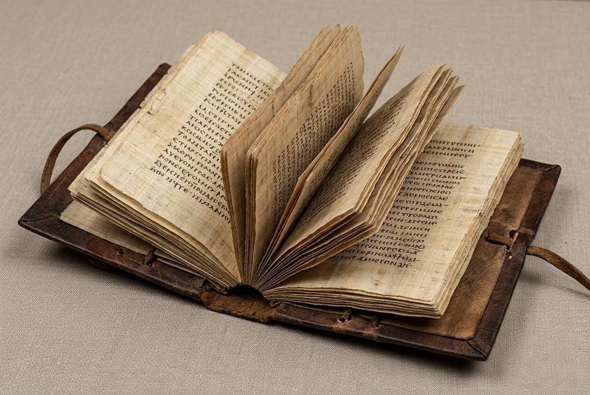 Nag Hammadi codex showing papyrus quires and binding structure