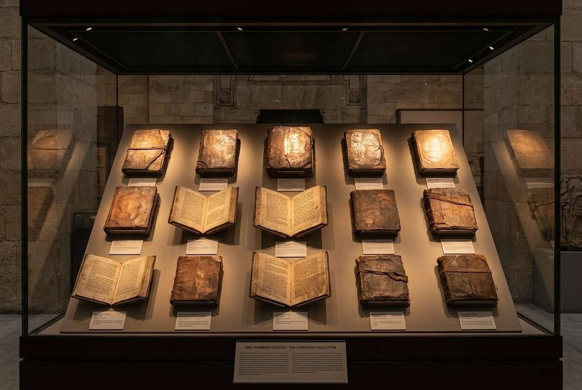 Nag Hammadi codices on display at the Coptic Museum in Cairo