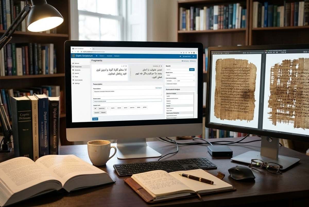 Modern theological library with ancient and contemporary texts side by side, warm study lighting, showing the integration of historical and constructive theology