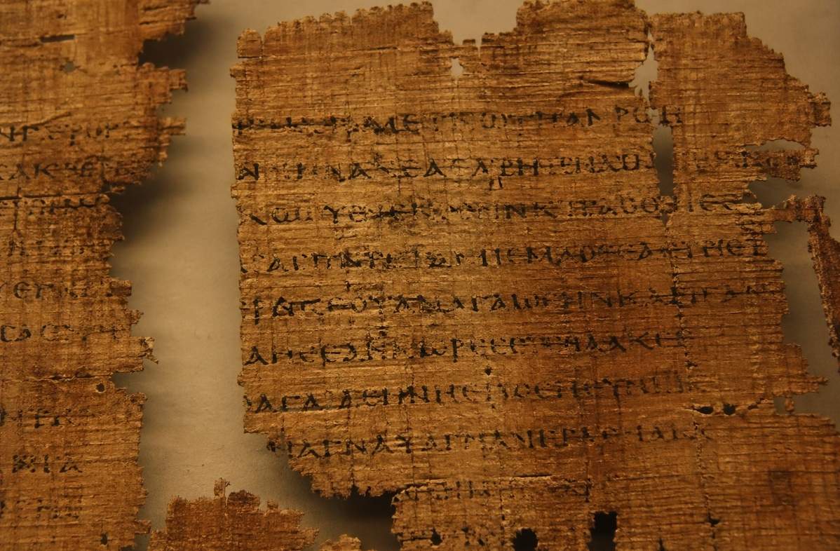 Ancient Coptic papyrus manuscript fragment from Nag Hammadi Codex VII