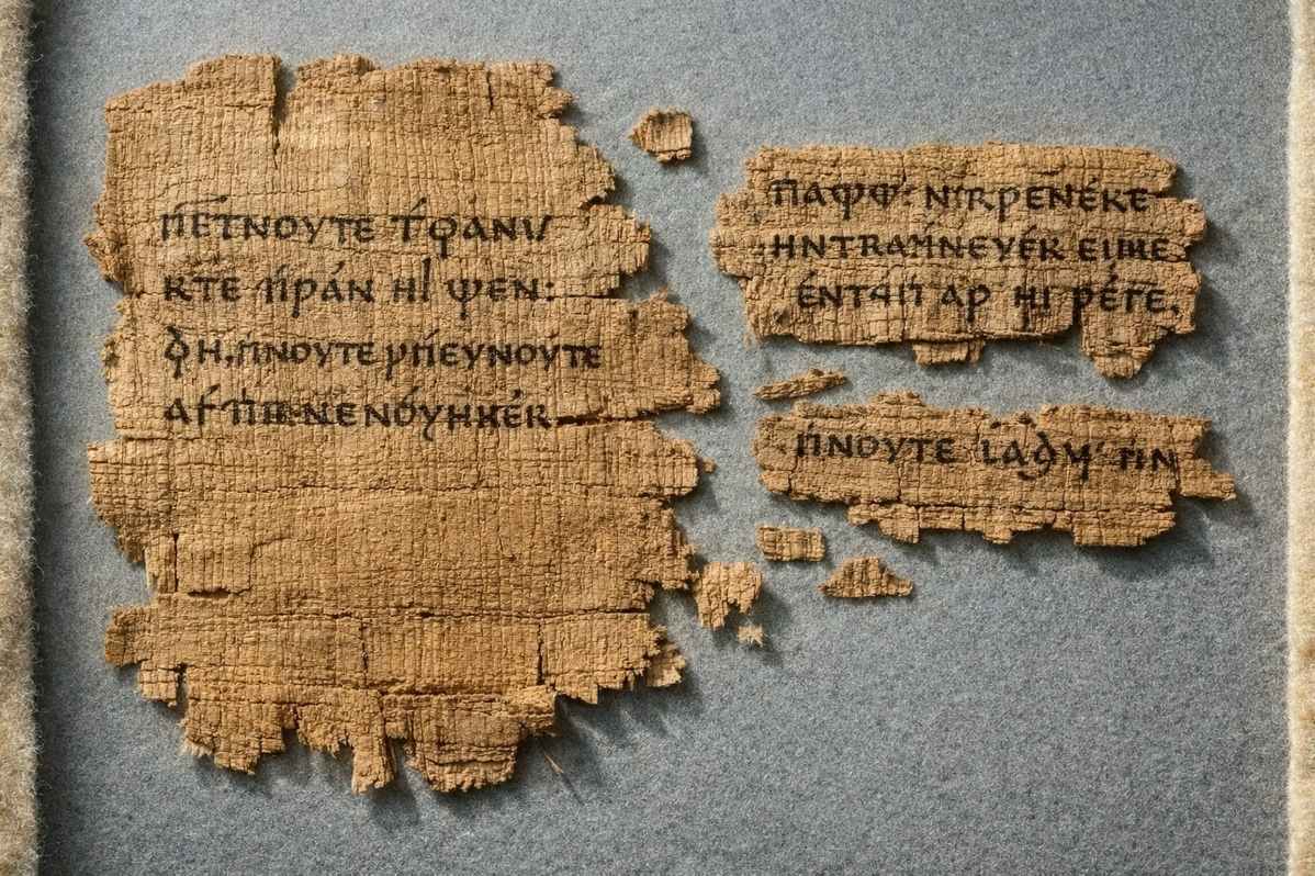 Ancient Coptic papyrus from Nag Hammadi Codex VII showing the Paraphrase of Shem text