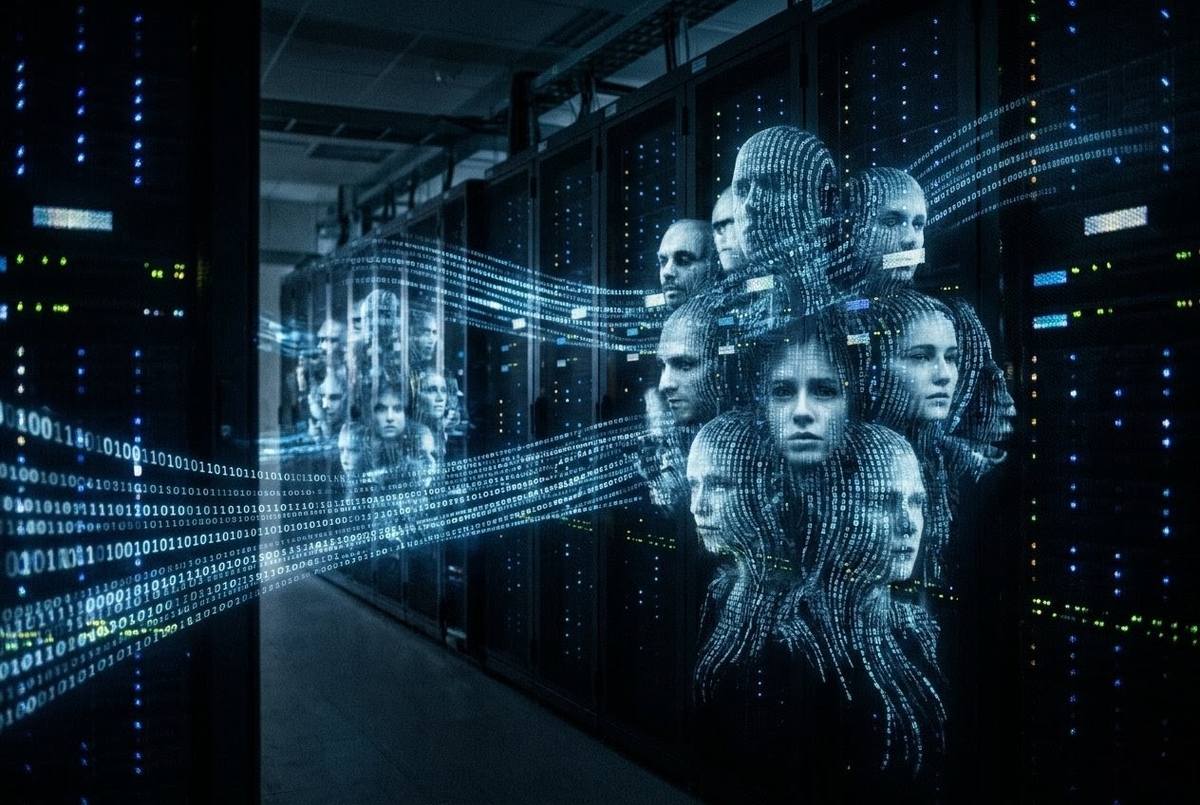 Abstract visualization of data shadows forming ghostly entities