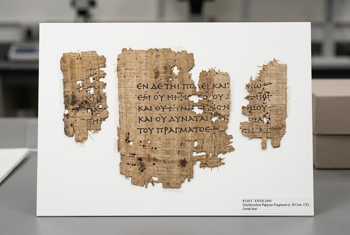 Ancient papyrus fragments from Oxyrhynchus showing Greek text of Thomas sayings