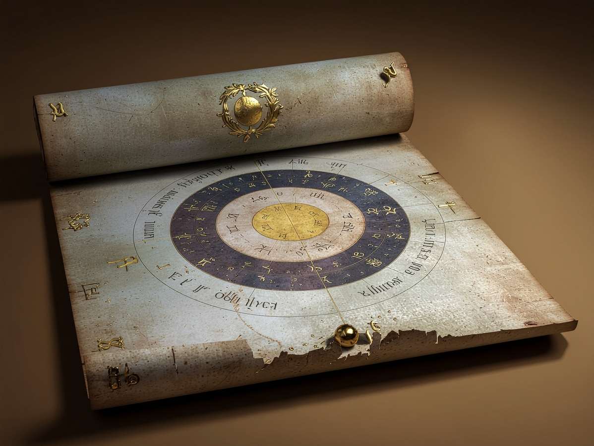 Ancient astronomical diagram showing concentric circles representing planetary spheres and ages of world