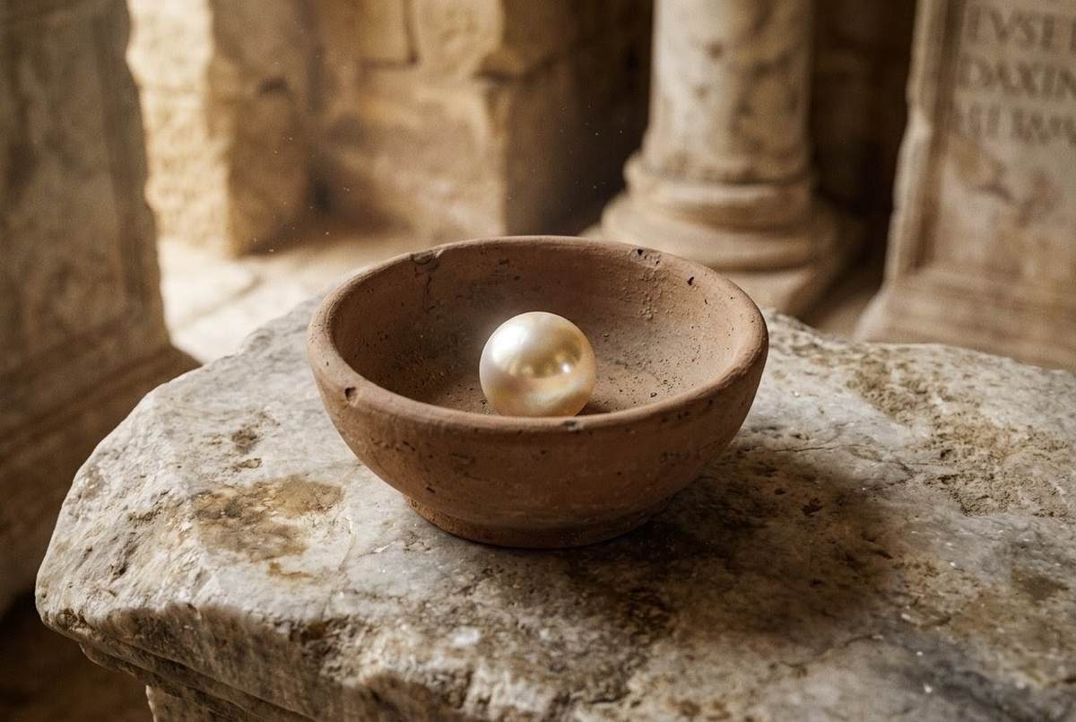 Ancient still life showing a pearl in a simple vessel representing the pneumatic nature