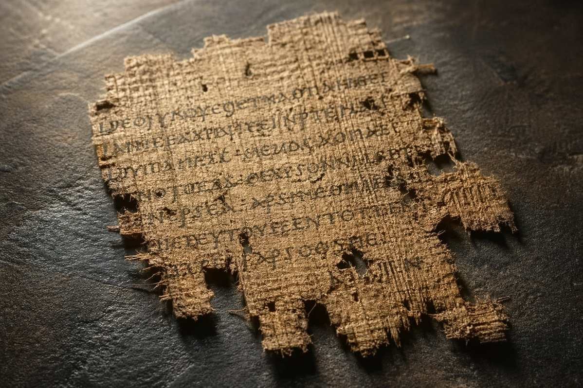 Ancient Coptic papyrus manuscript fragment from Nag Hammadi Codex VI