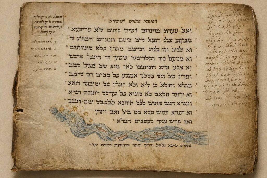 Ancient Mandaic manuscript page from the Ginza Rabba with geometric script